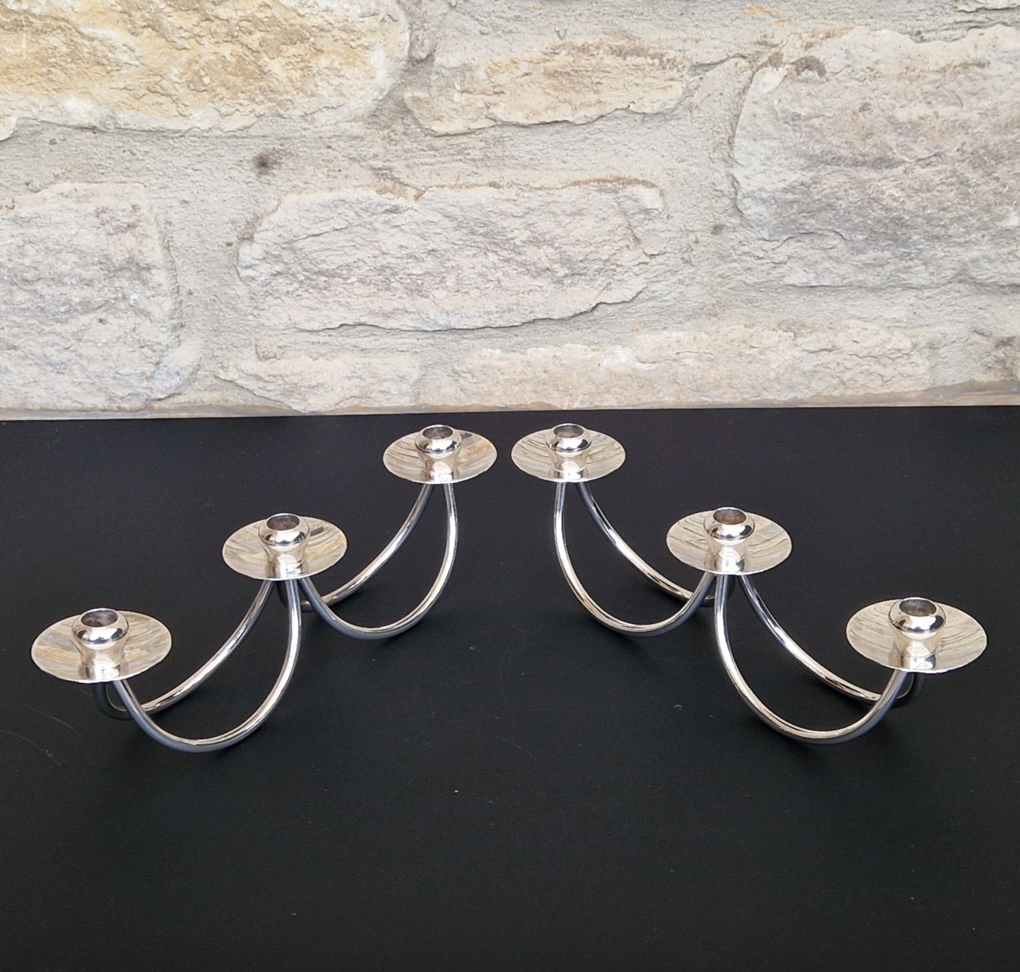 1960's Berg 'Selandia' Danish 3 Branch Minimalist Candelabra Candle Holders x 2