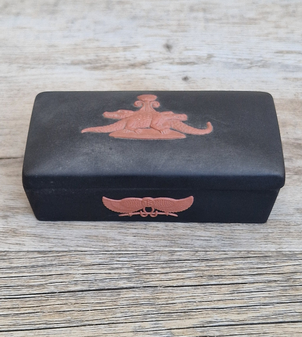 Wedgwood Black Jasperware Terracotta Egyptian Crocodiles Trinket Box