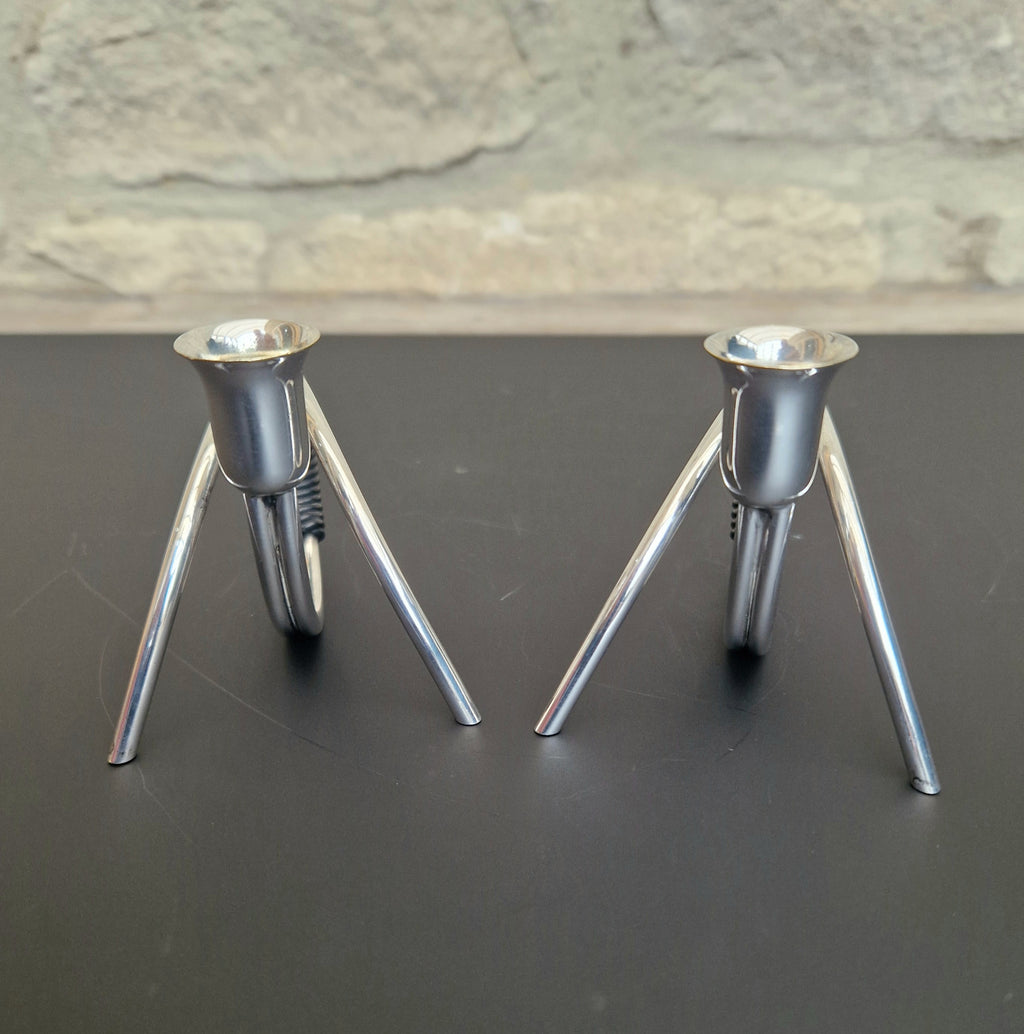 Danish Modern Miniature Silver Plated Candlesticks Carl F. Christiansen Pair