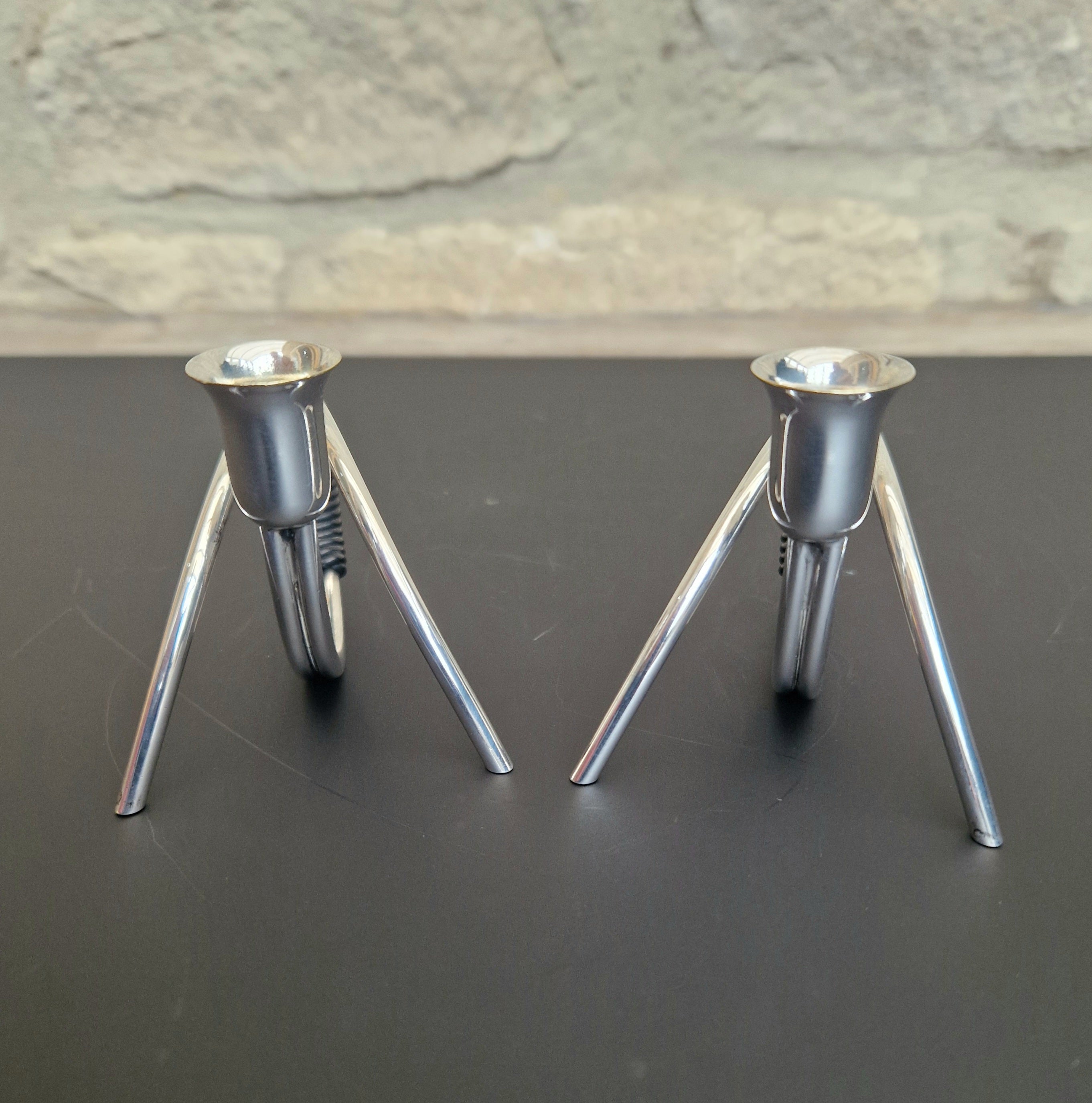 Danish Modern Miniature Silver Plated Candlesticks Carl F. Christiansen Pair