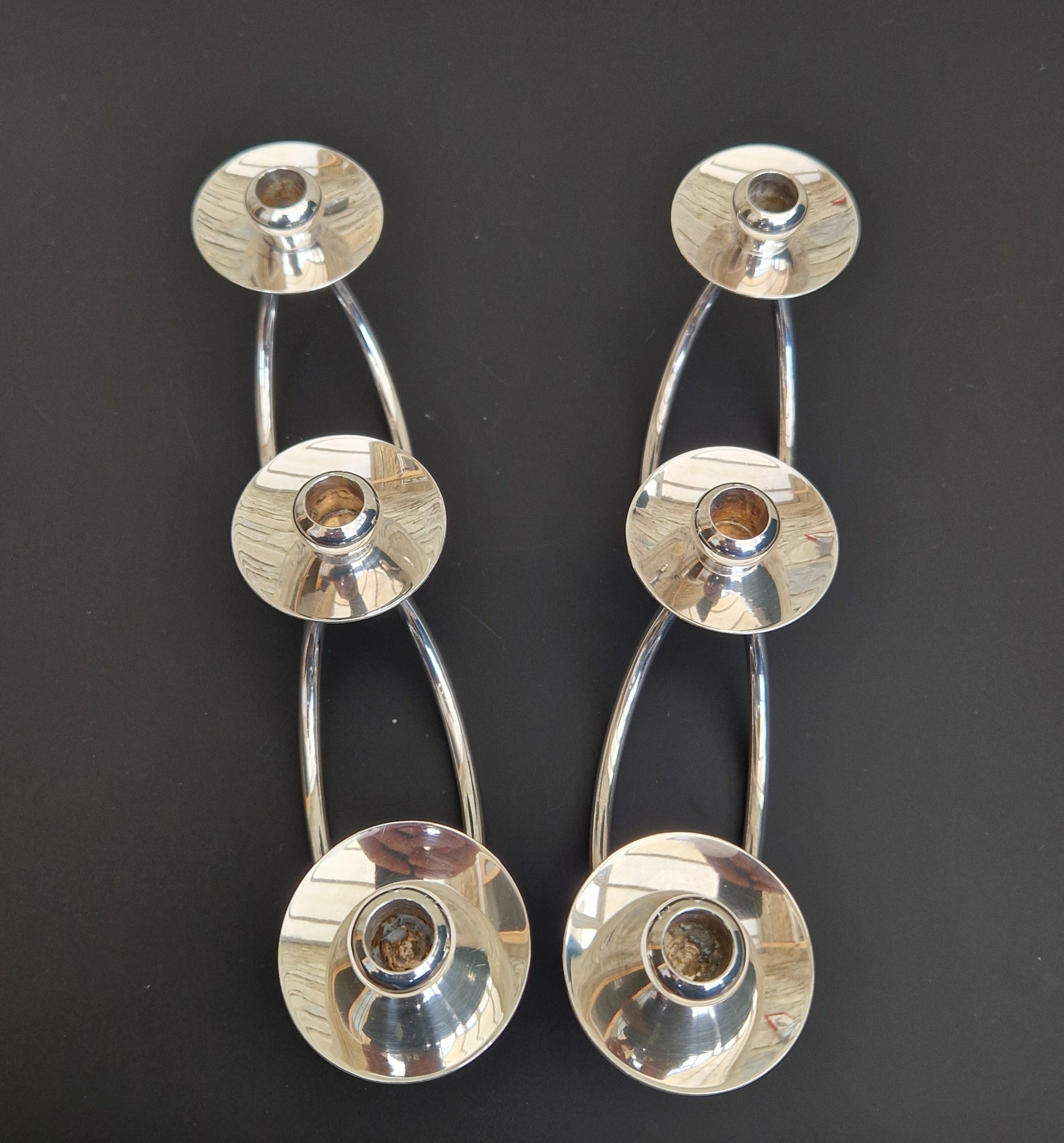 1960's Berg 'Selandia' Danish 3 Branch Minimalist Candelabra Candle Holders x 2