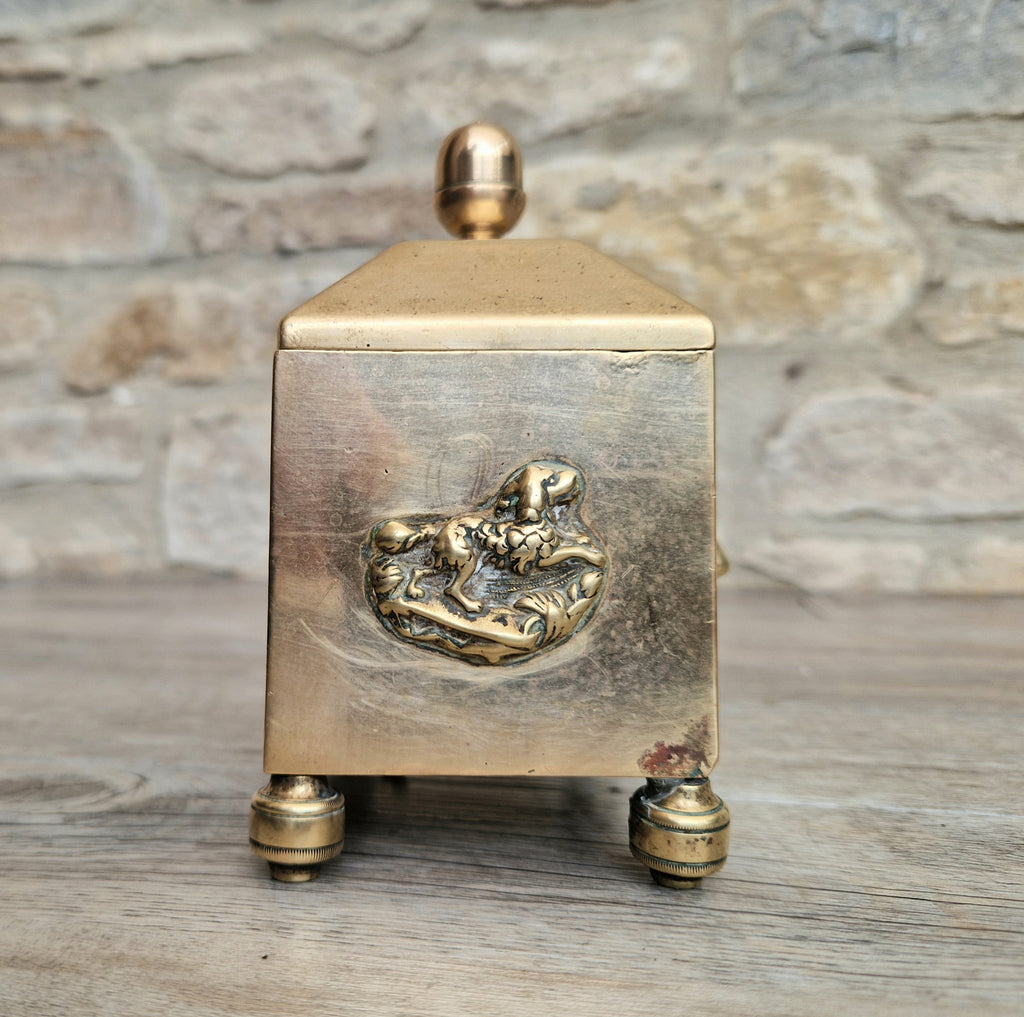 Colbrookdale Style Brass Relief Decoration Pyramid Lid Caddy Box