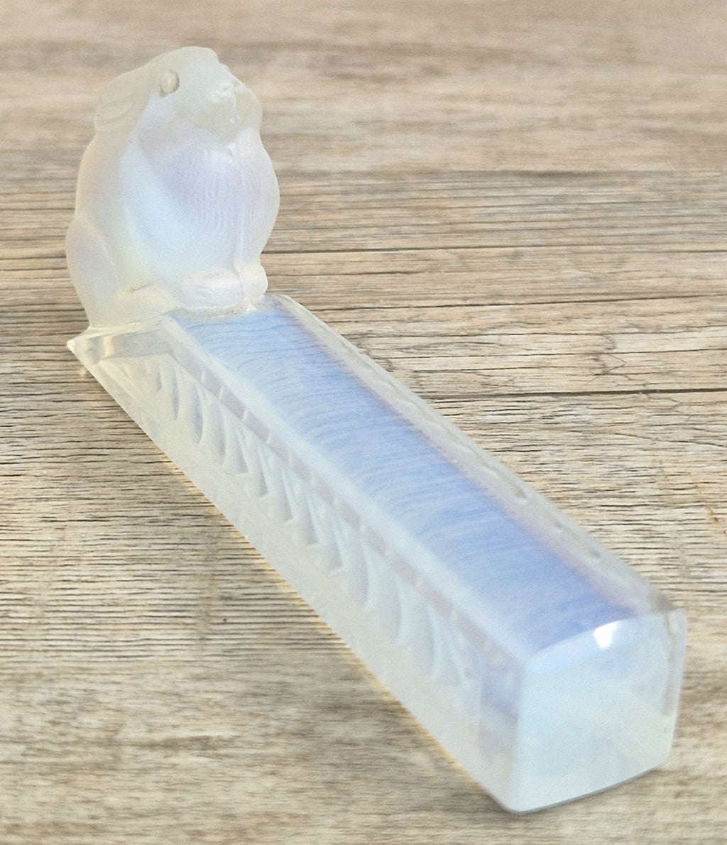 Vintage Etling France Opalescent Glass Rabbit Knife Rest Art Deco Opaline Figurine 11cm