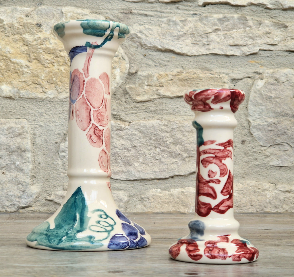 2 x Emma Bridgewater Spongeware Grapes & Roses Candle Sticks Candle Holders Vintage Early