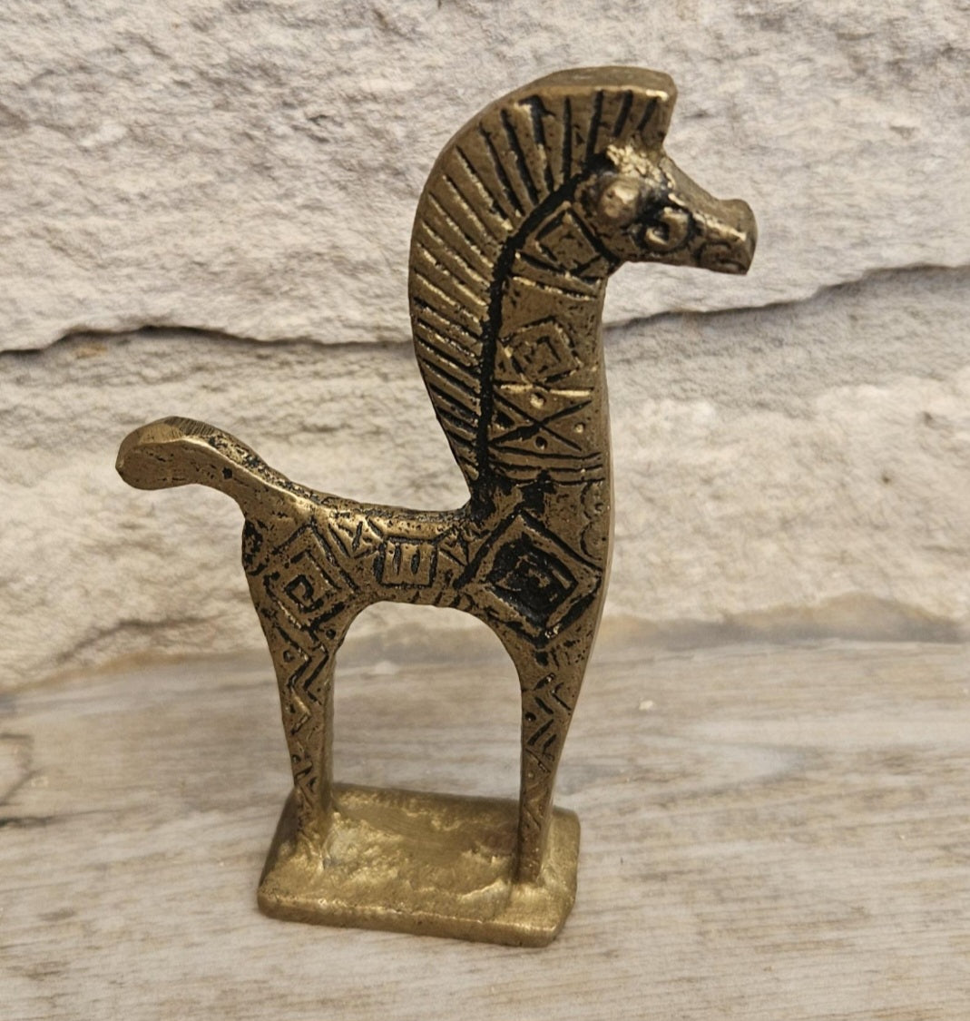 Mid-Century Brass Horse Figure Greek Etruscan Style 9cm Tall
