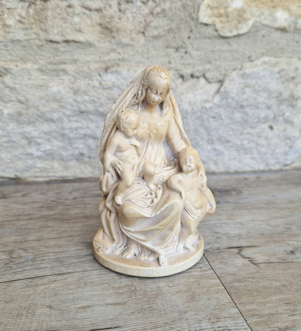 19th Century Antique Meerschaum Figurine Madonna & Child, St John Cherub. Hand-Carved Italian Grand Tour.