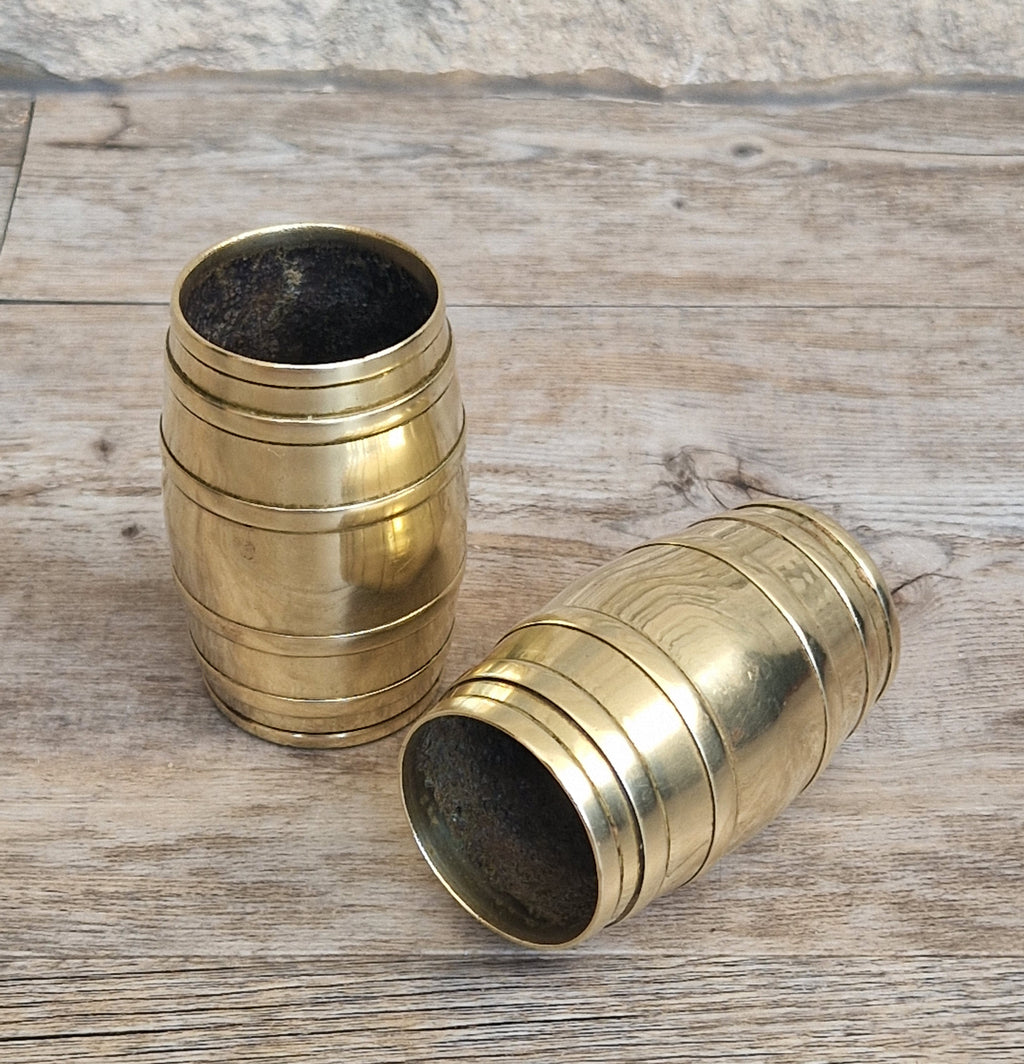 Pair of Vintage Brass Bound Barrel Table Match Holders Desk Pen Holders