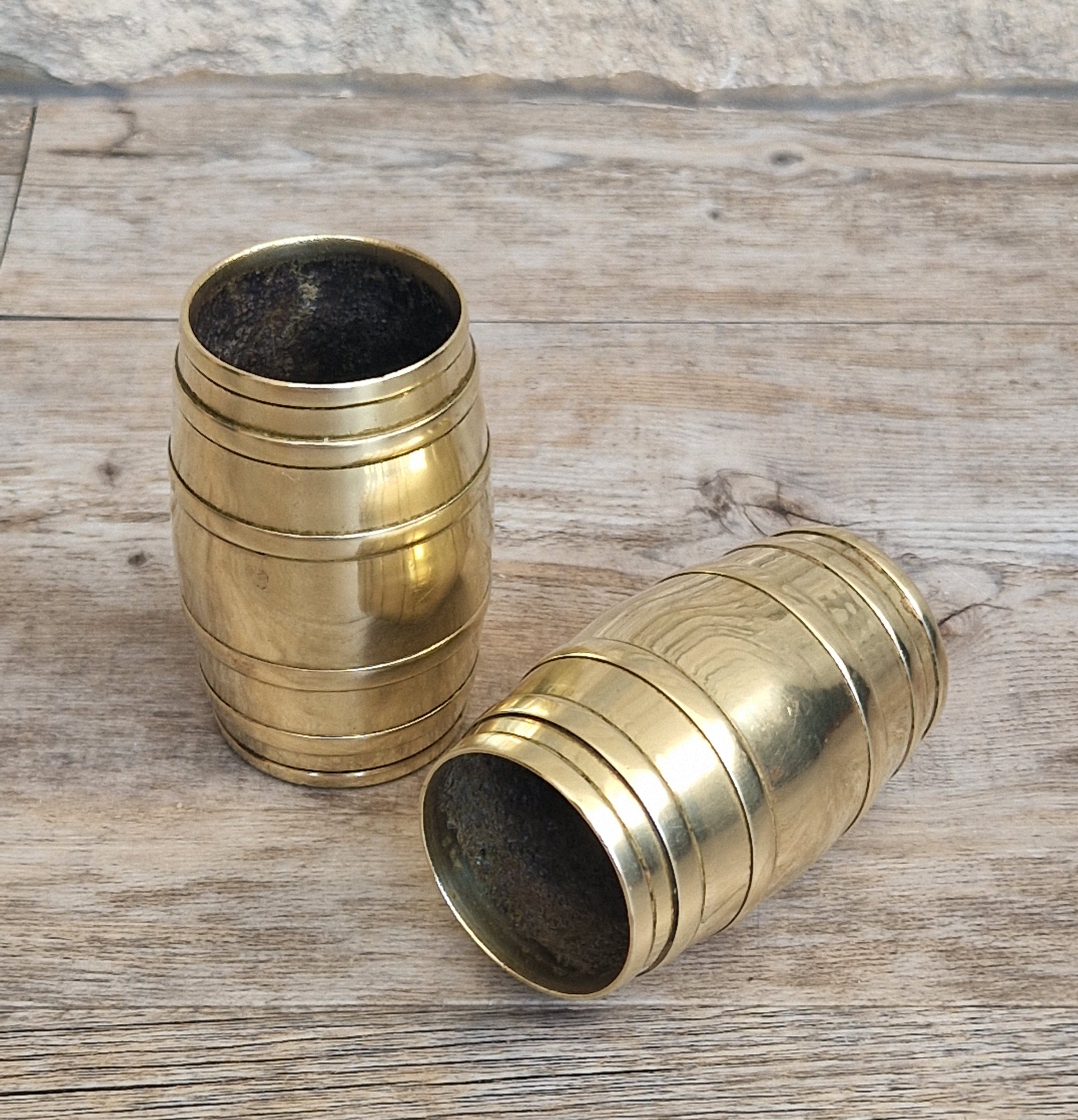 Pair of Vintage Brass Bound Barrel Table Match Holders Desk Pen Holders