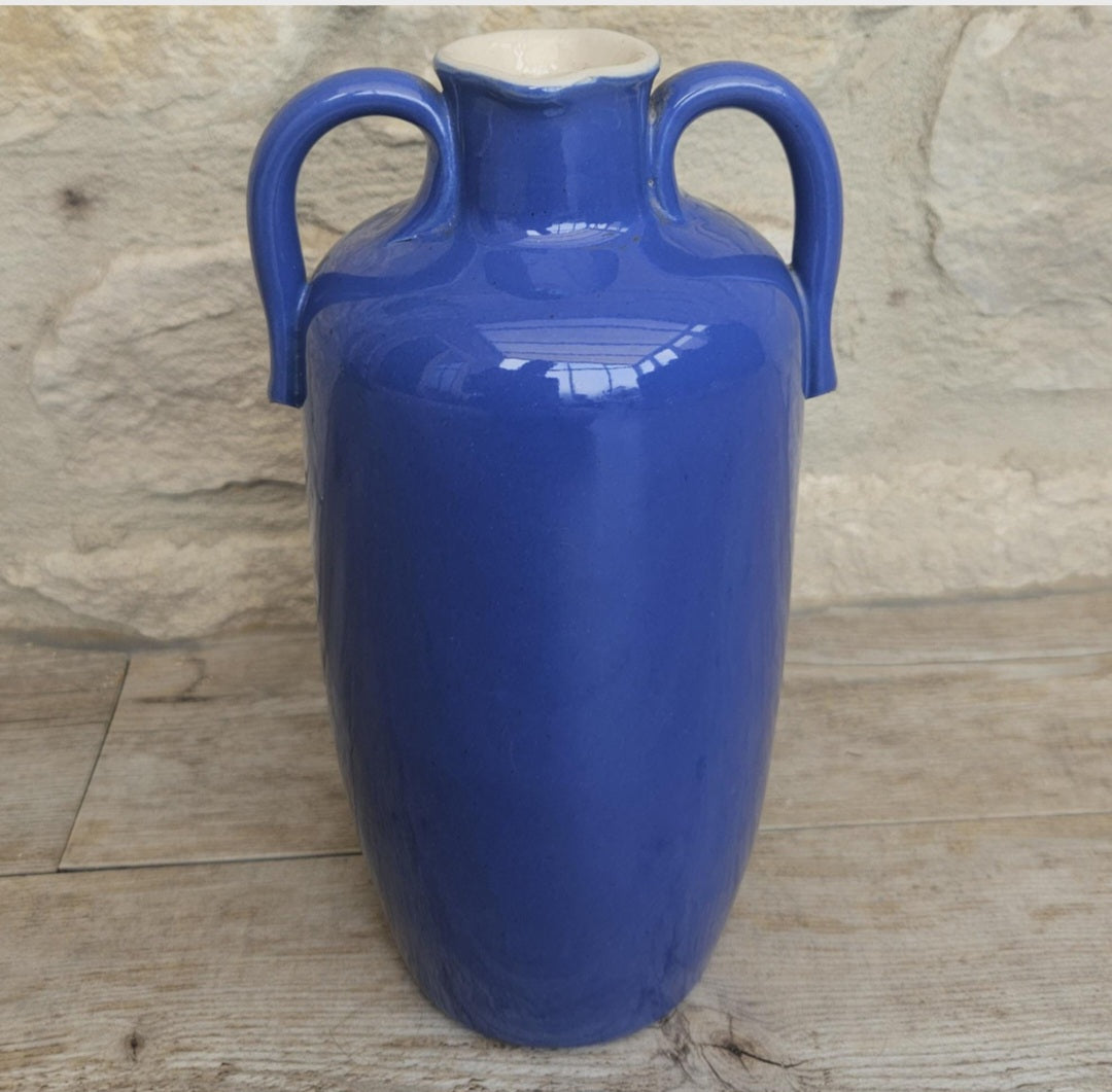 Antique Royal Doulton Vase Blue Stoneware Made in England 8" Tall