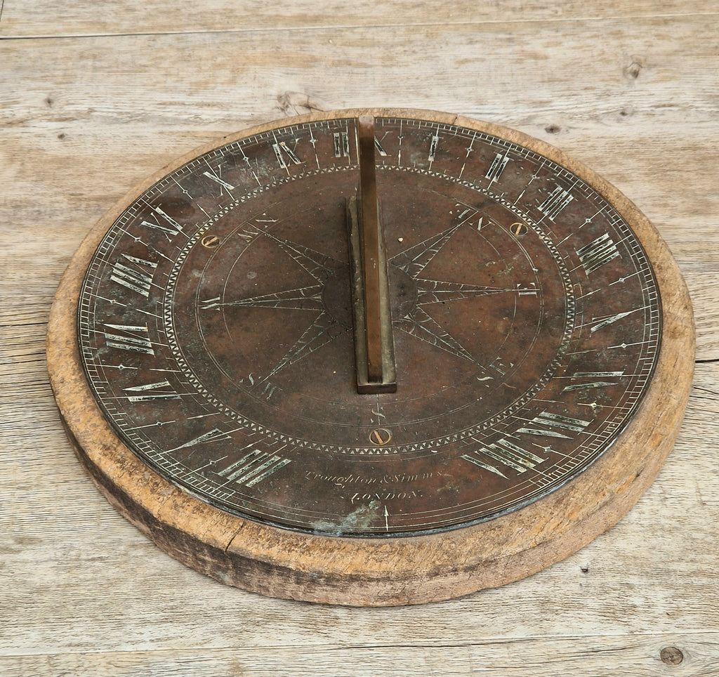 Antique Troughton & Simms London Brass Sundial, Mid-Victorian Horizontal Garden Dial Plate c.1850