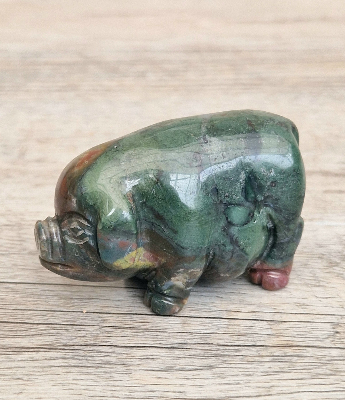 Vintage Fine Carved Moss Agate Standing Pig Figure Ornament 6.3cm