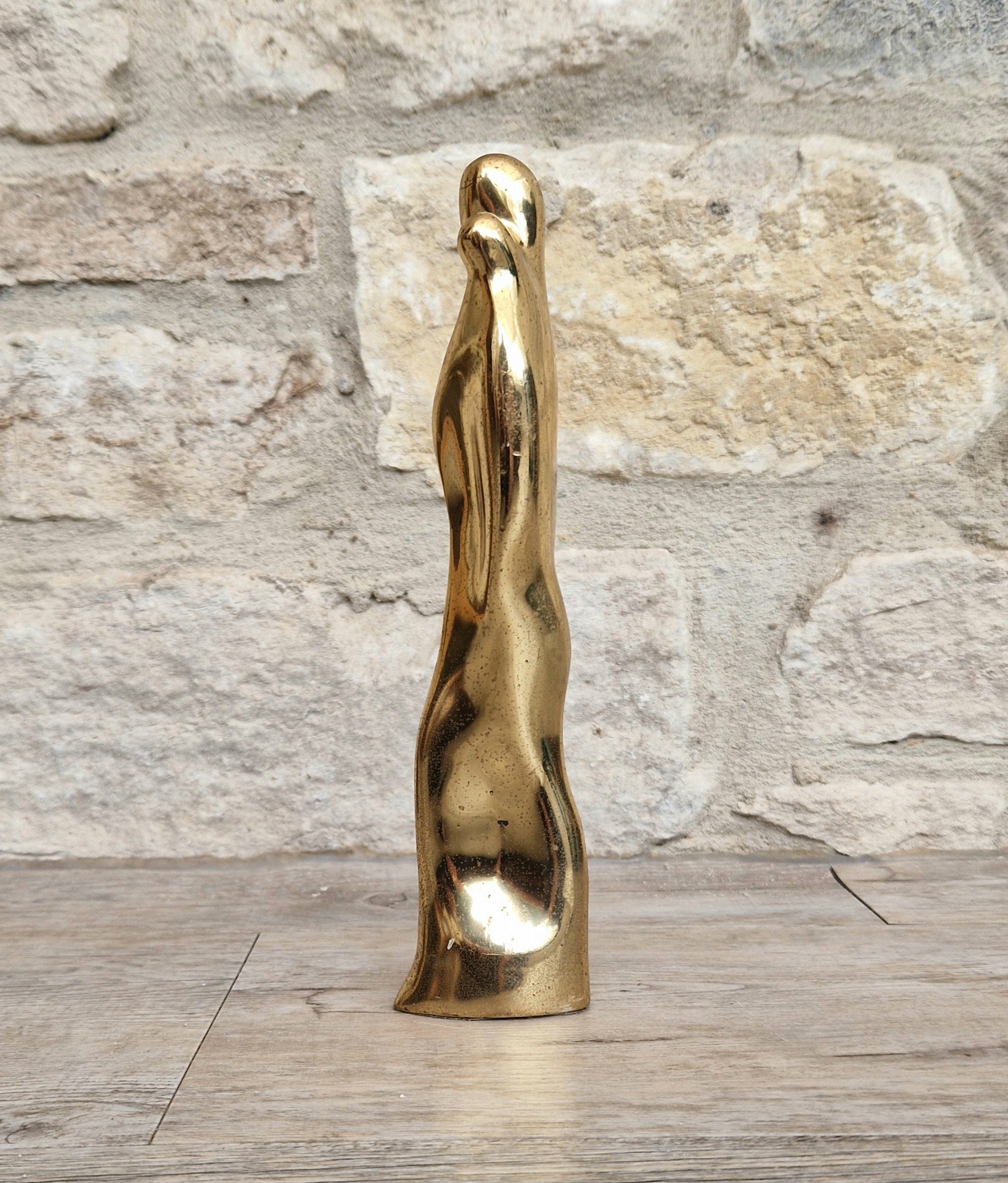 Solid Bronze 'Mother & Child' Figure Biomorphic Abstract 1970s Organic Sculpture Vintage 1.2kg