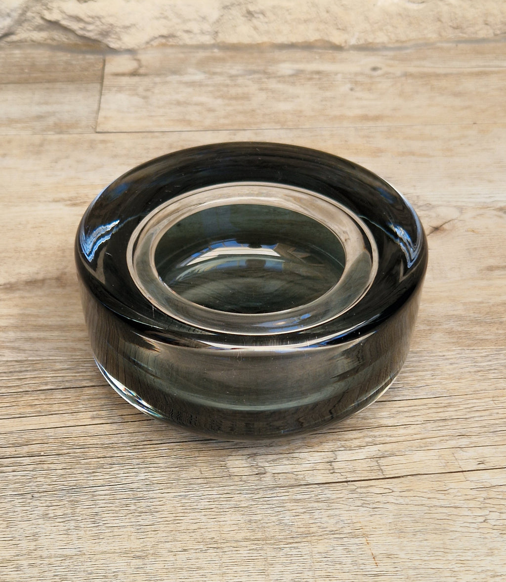 Per Lutken For Holmegaard 'Flying Saucer' Bowl MCM Smoke Blue Danish Art Glass 1960's