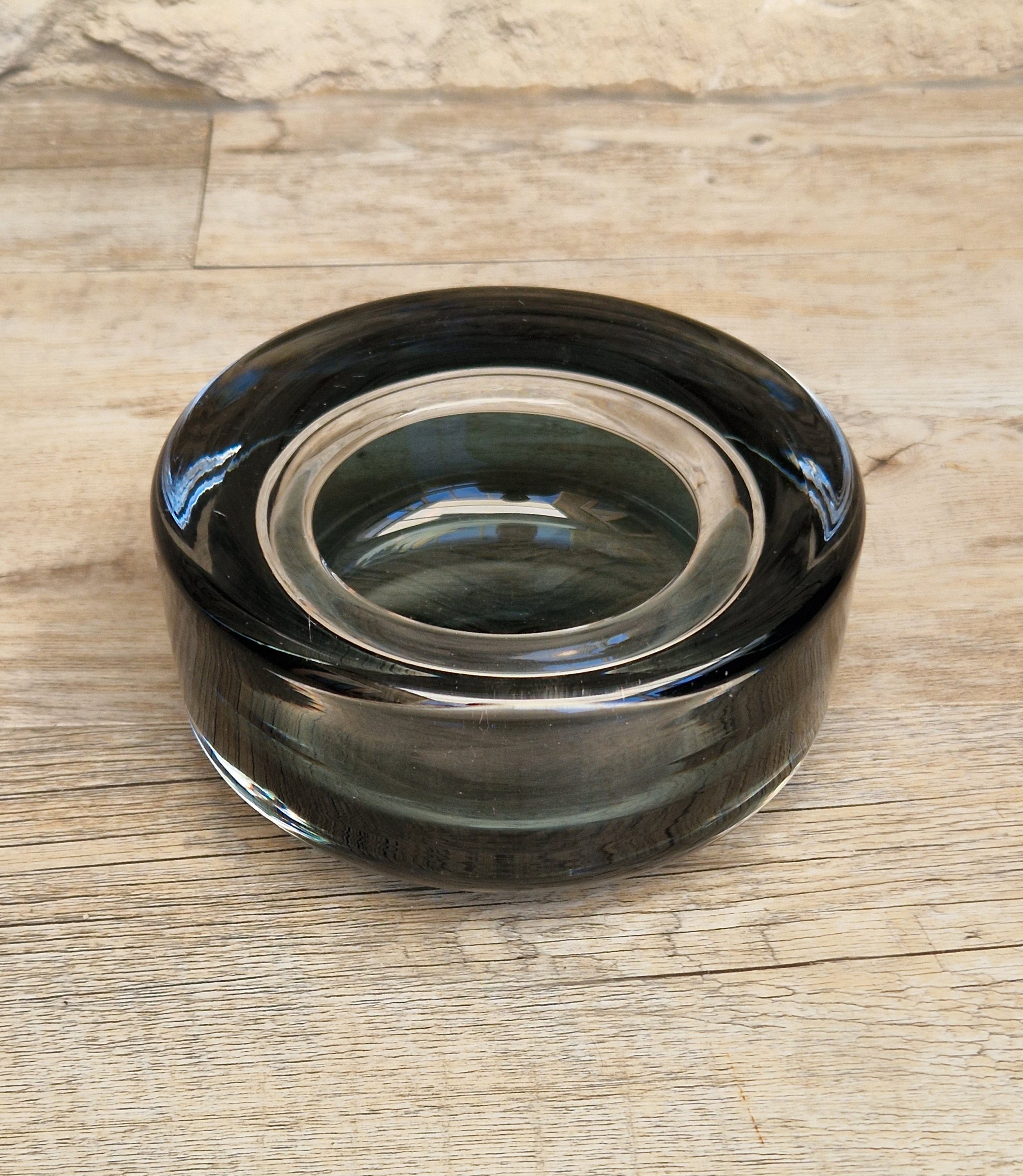 Per Lutken For Holmegaard 'Flying Saucer' Bowl MCM Smoke Blue Danish Art Glass 1960's