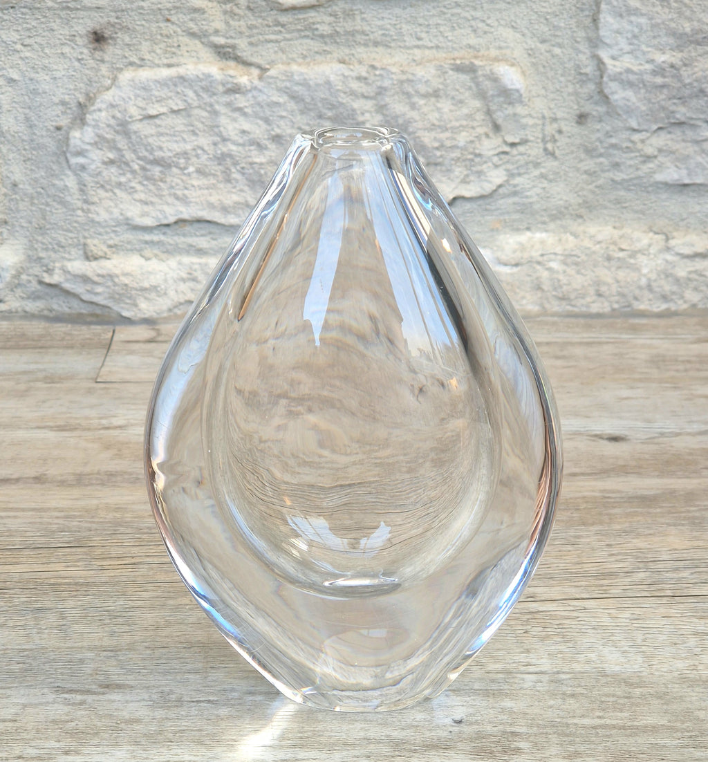 Vintage Orrefors PU3632 Crystal Teardrop Vase Mid Century Swedish Art Glass Sven Palmqvist 16cm