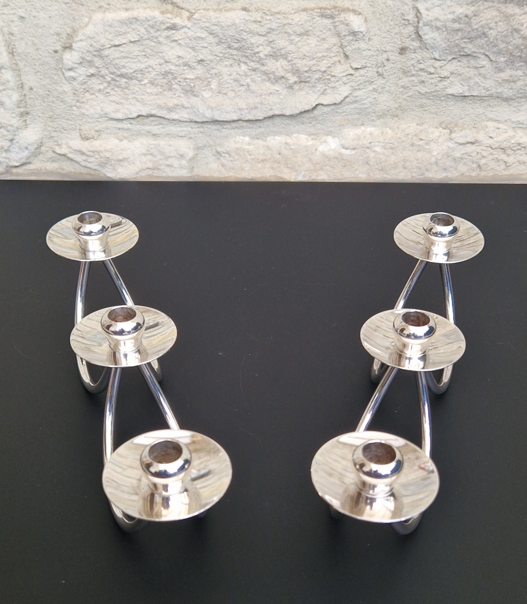 1960's Berg 'Selandia' Danish 3 Branch Minimalist Candelabra Candle Holders x 2
