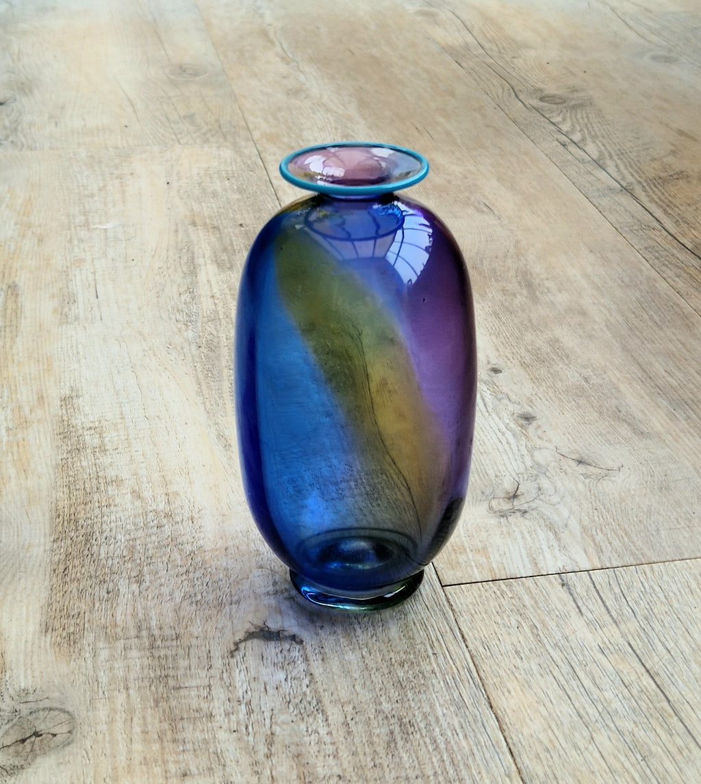 Transjö Hytta Swedish Art Glass Rainbow Vase WRC Signature Ann Wolff, Jan-Erik Ritzman and Sven-Åke Carlsson Vintage Mid Century Piece 6"