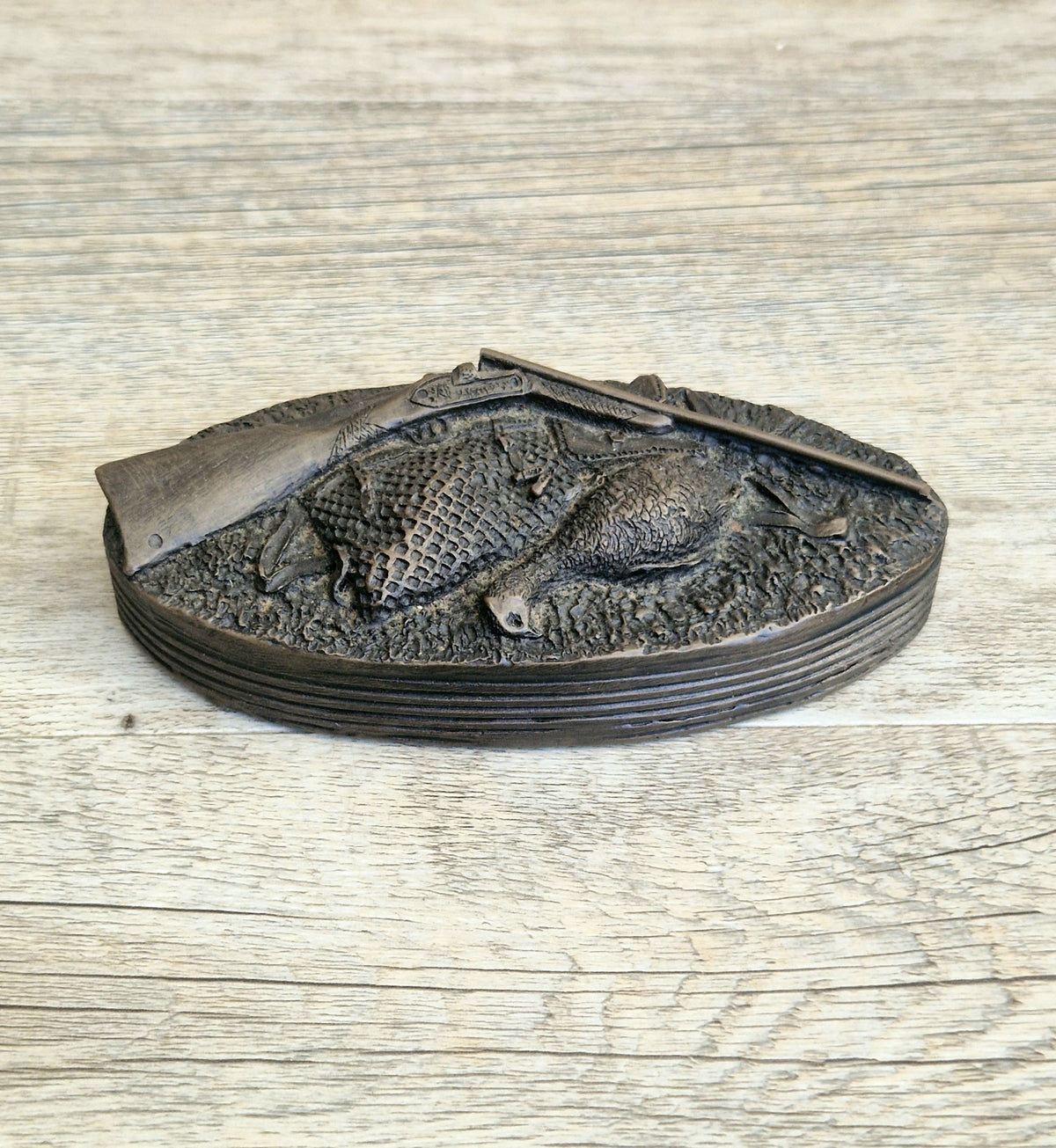 David Hughes Cold Cast Resin Paperweight Hunting Apparel Bag & Pheasant Collectors Desk Ornament.
