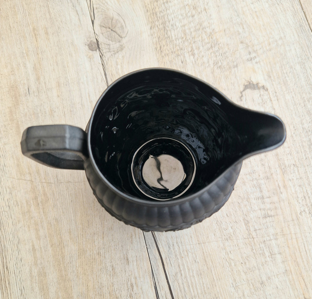 Antique Wedgwood Black Basalt Union Jug Creamer Pitcher Four Home Nations Relief Molded