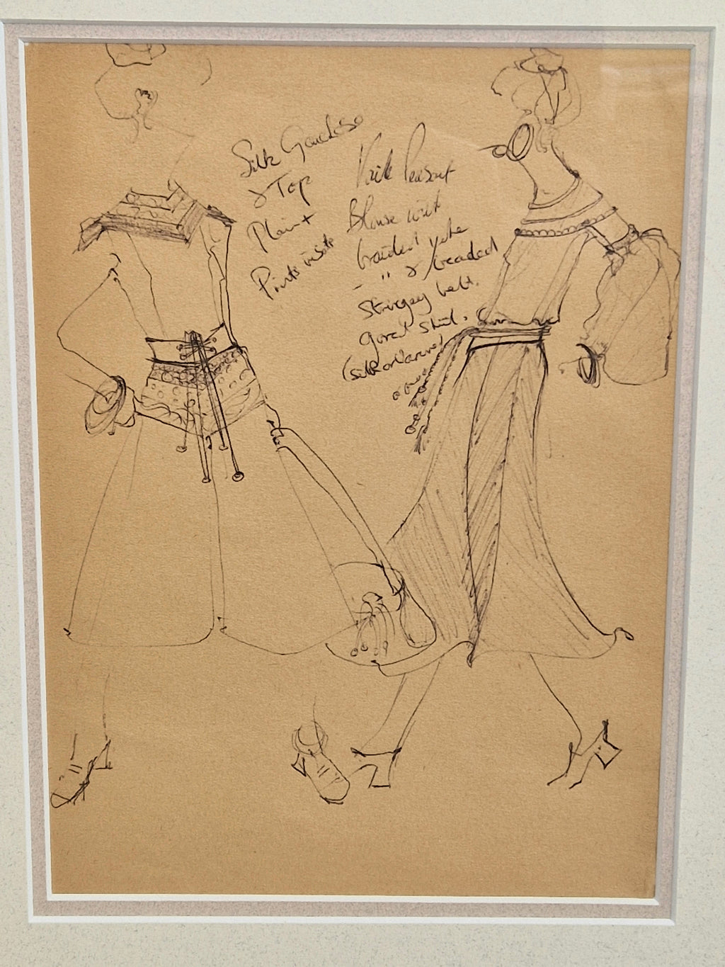 1970s Couture Fashion Drawings Double Framed Sketches Original Bill Gibb Style