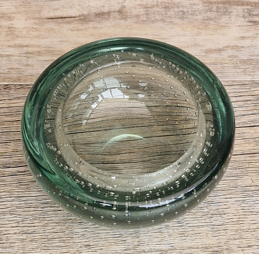 Vintage Whitefriars Sea Green Controlled Bubble Glass Bowl 9099 Mid Century Bullicante Dish