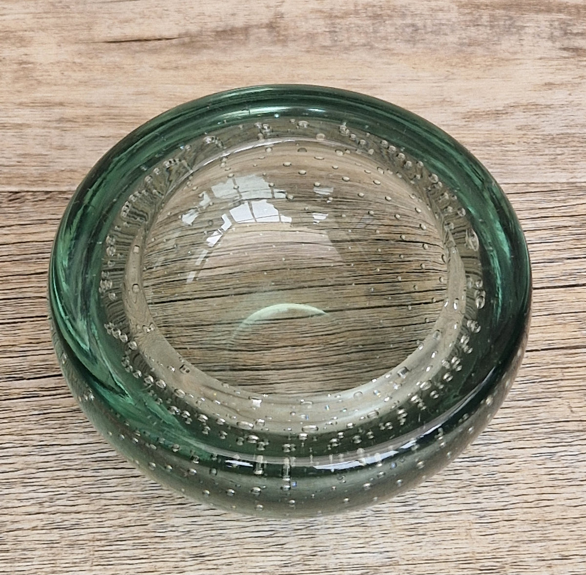 Vintage Whitefriars Sea Green Controlled Bubble Glass Bowl 9099 Mid Century Bullicante Dish