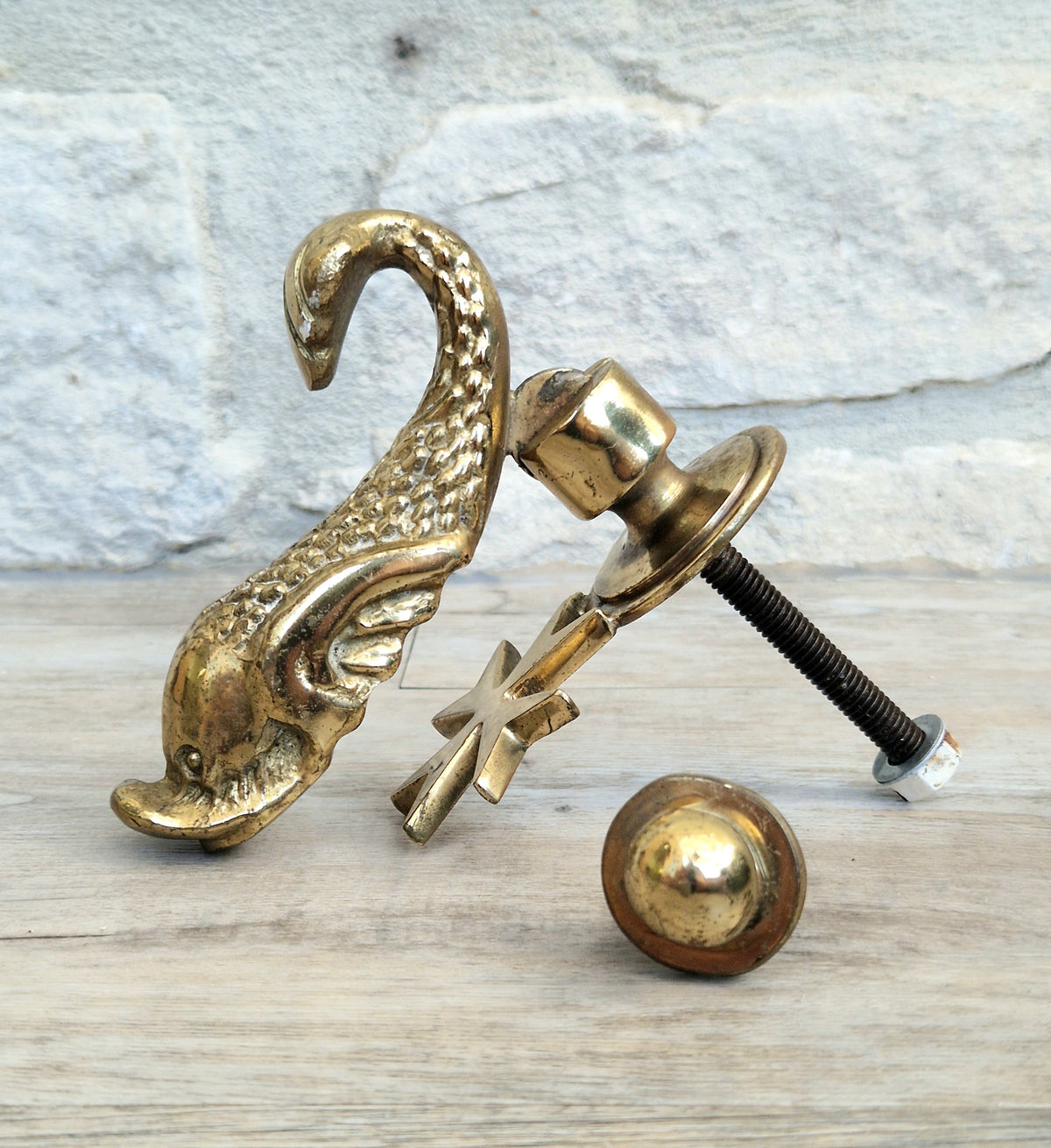 Vintage Maltese Brass Dolphin Door Knocker Signed Cutajar Works Malta Mid Century Coastal Decor