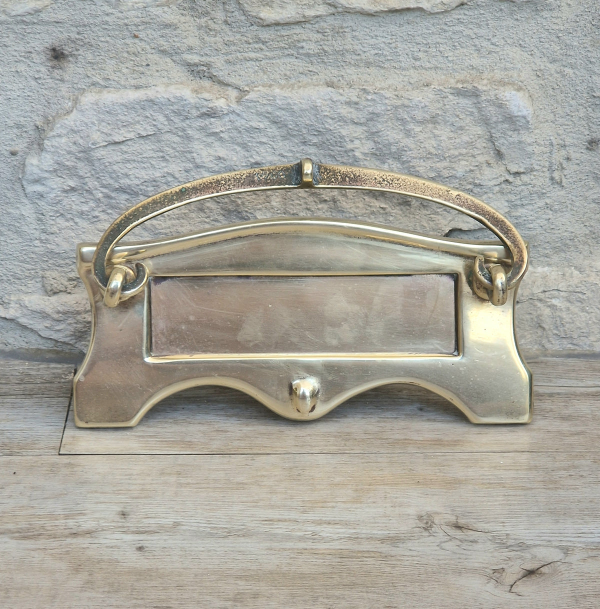 Art Deco Antique Brass Letterbox Plate Door Knocker Original Bolts 18cm