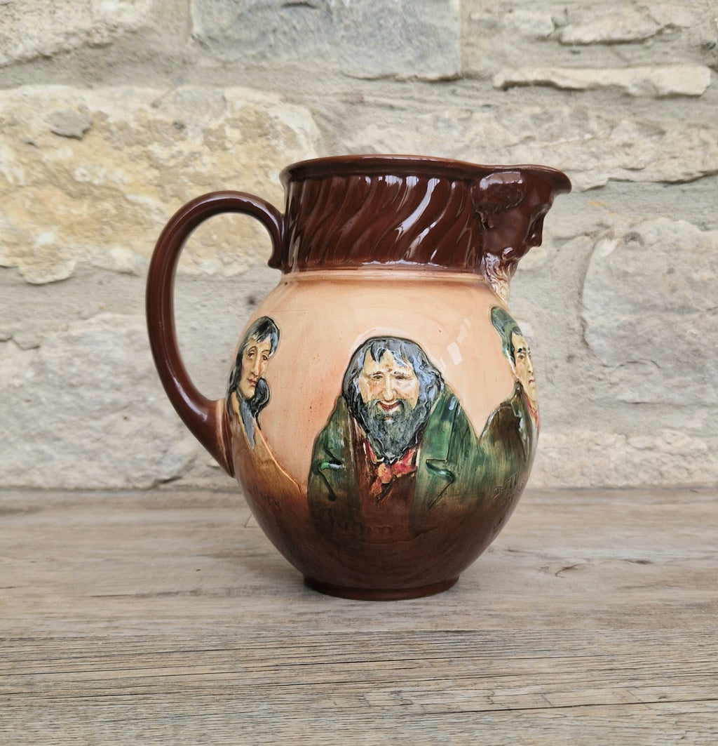 Royal Doulton Charles Dickens Pitcher: Antique Raised Relief Ceramic Jug Made in England