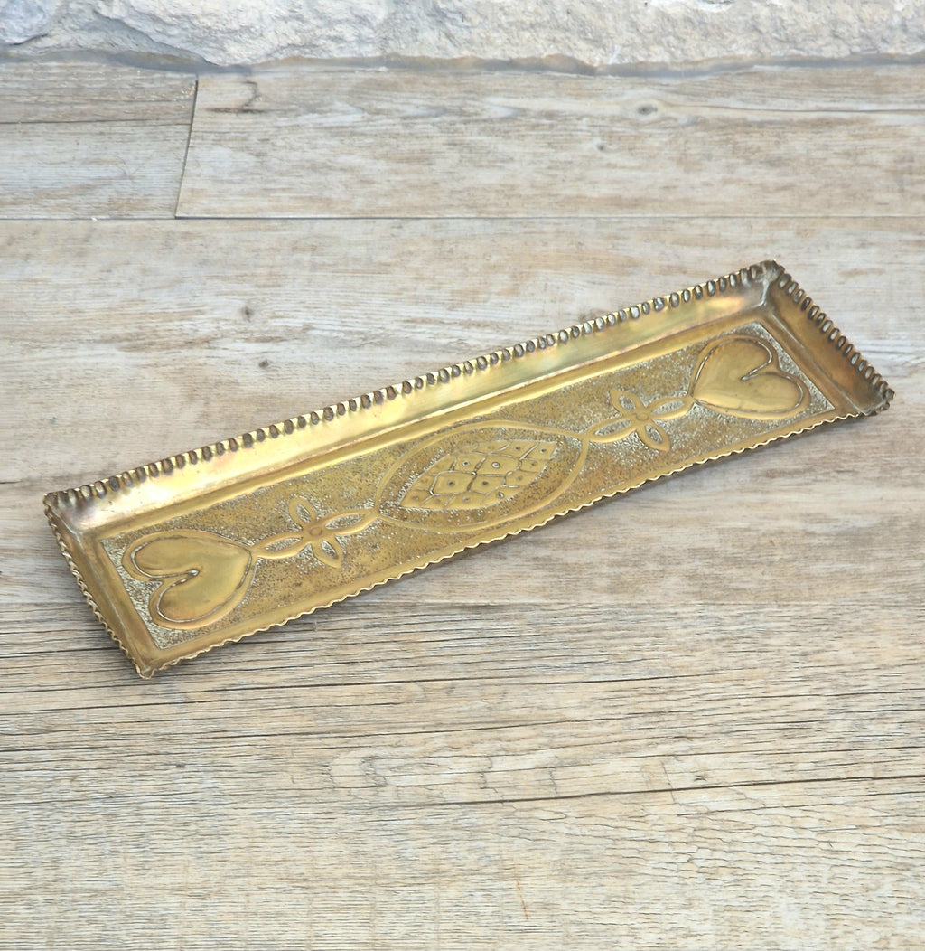 Antique Glasgow School Brass Pen Tray Margaret Gilmour Style Arts & Crafts Art Nouveau Tray