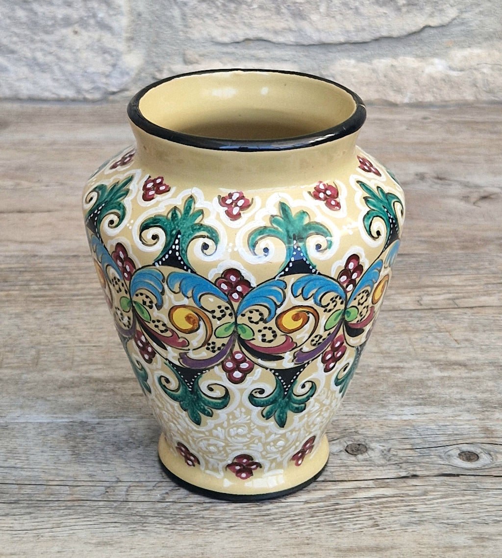 Vintage Molaroni Pesaro Italian Majolica 15cm Grotesque Baluster Vase