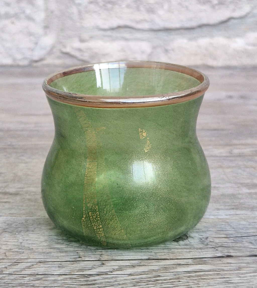 Antique Probable Salviati Dott. Murano Glass Small Beaker Green Gold Leaf, Venetian c.1875–1890, Handblown 13.5cm Rare