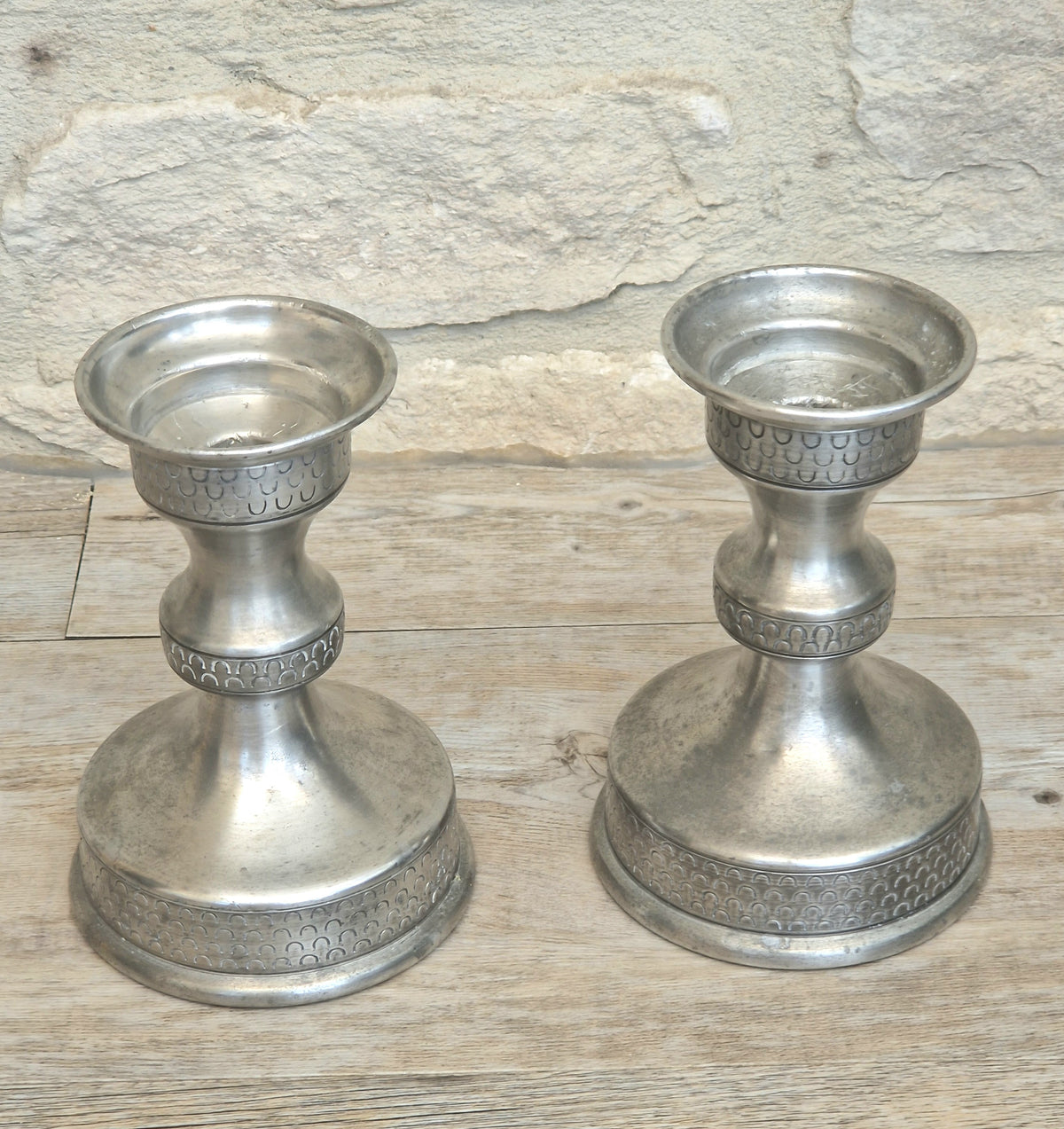 Vintage Norwegian Pewter Candlesticks Pair Olav Cook Mid Century Scandinavian Viking Decor