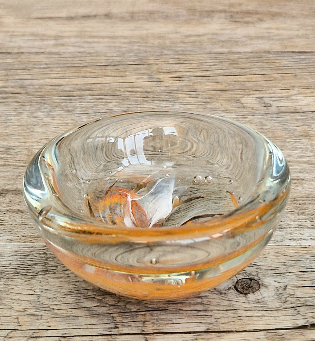 Vintage 1970s Isle of Wight Tortoiseshell Glass Bowl Signed Flame Mark Michael Harris 9cm