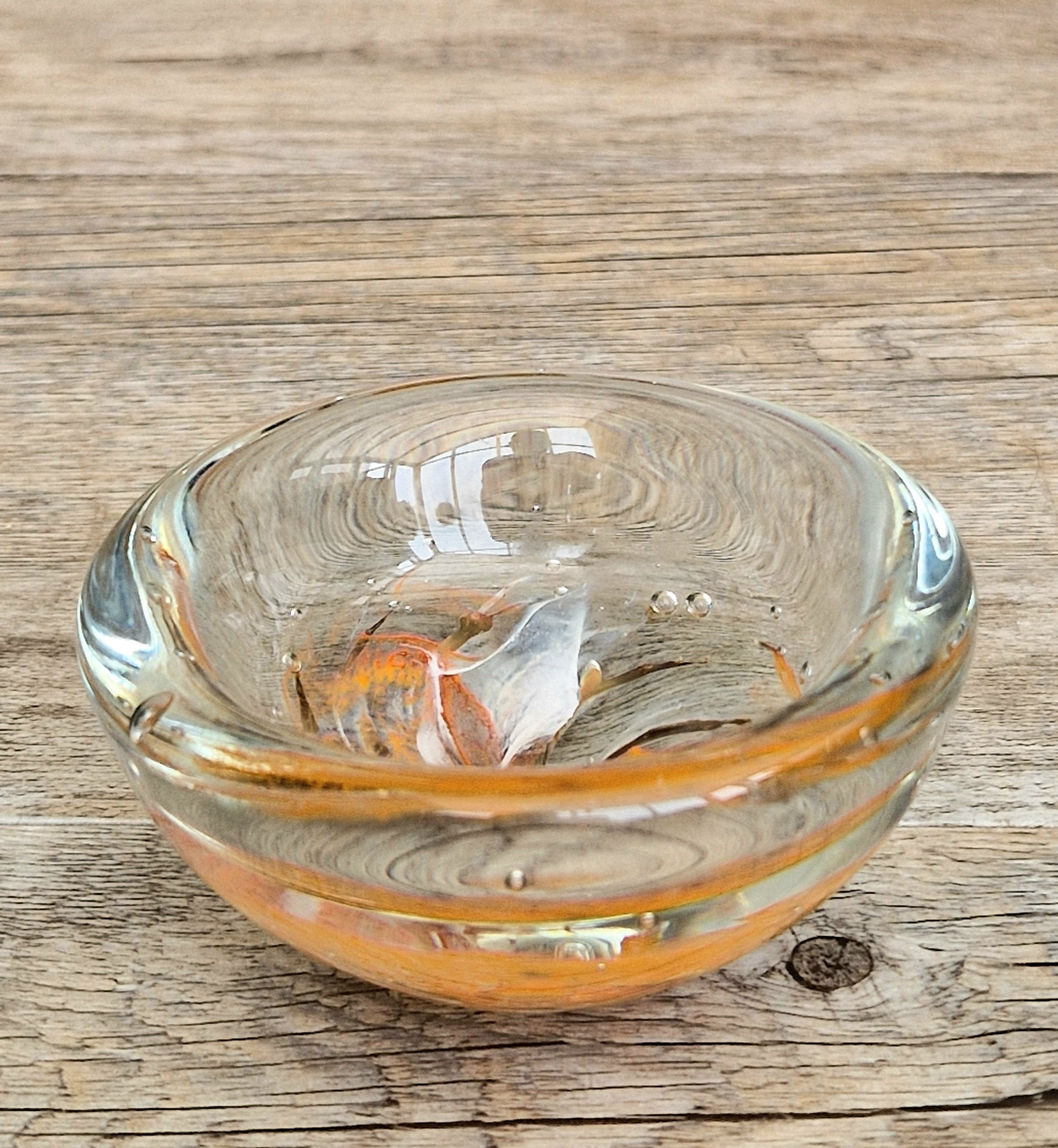 Vintage 1970s Isle of Wight Tortoiseshell Glass Bowl Signed Flame Mark Michael Harris 9cm