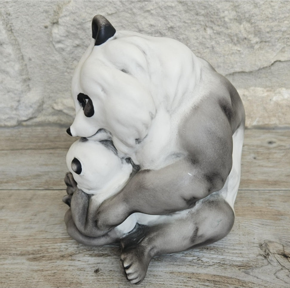 Vintage Panda with Cub Ornament Figure Italy Signed Beautiful Quality Guiseppi Armani Florence