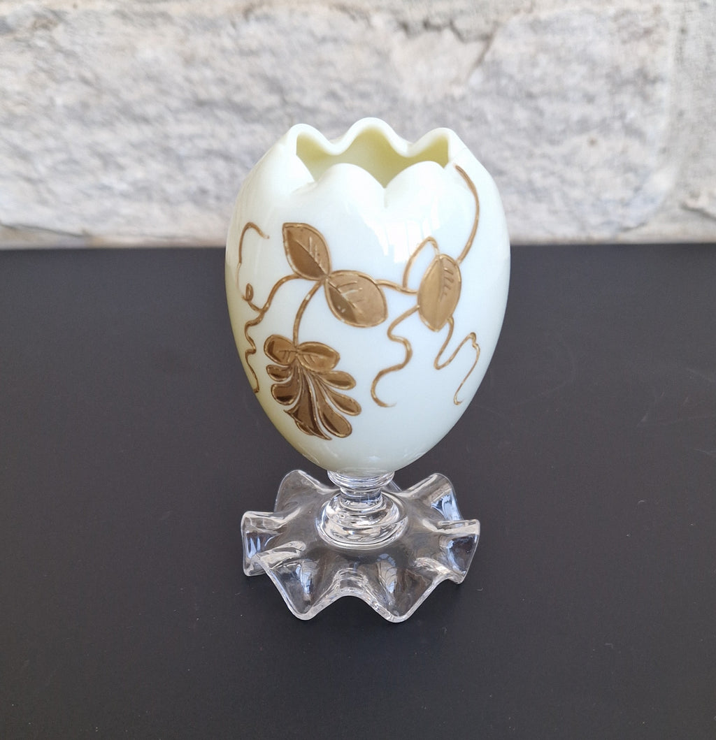 Thomas Webb & Sons Egg-Shaped Gilded Opaline Glass Posy Vase c.1880