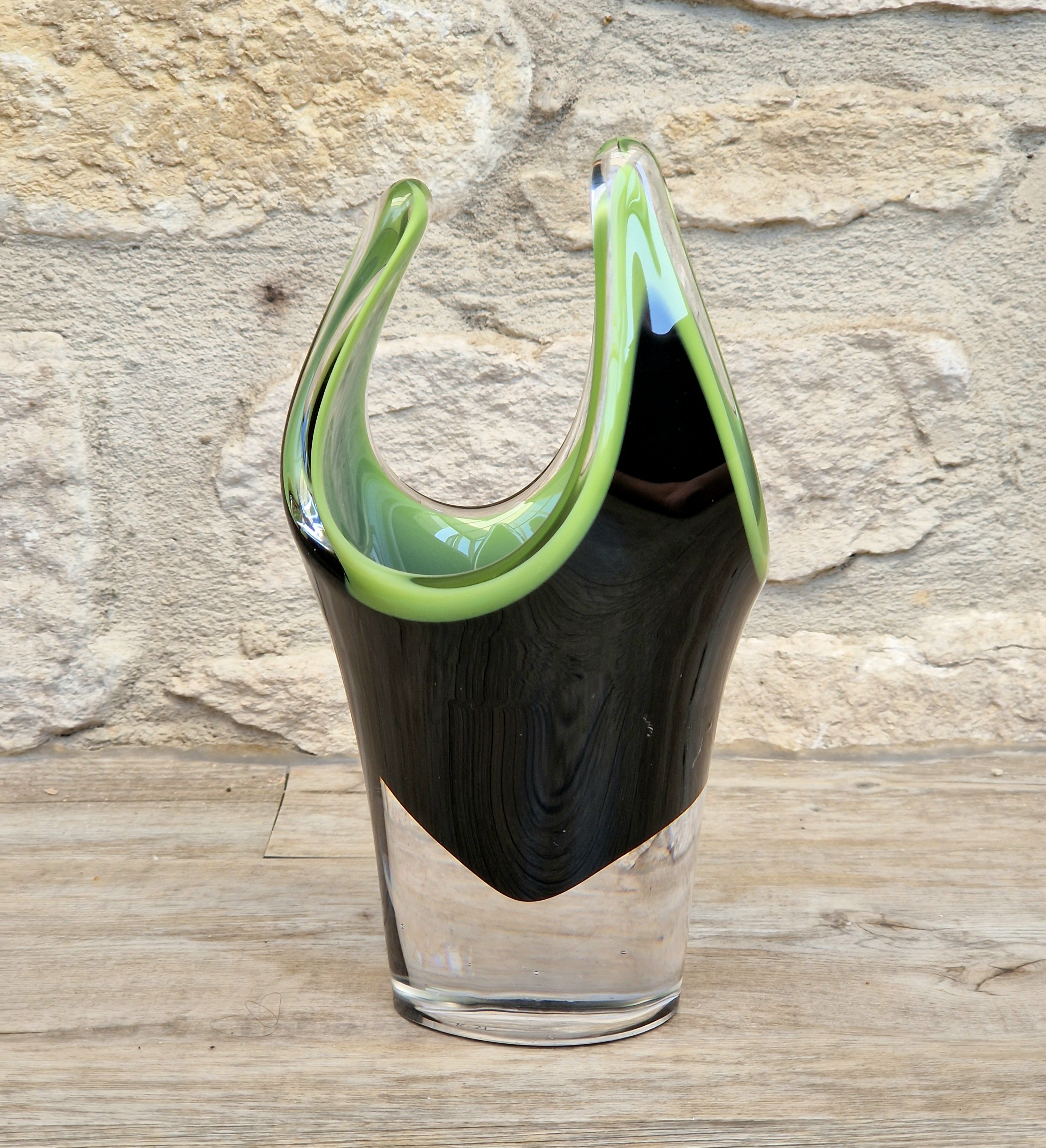 Reijmyre Harlequin Vase Black & Green Signed Paul Kedelv Art Glass, 1958