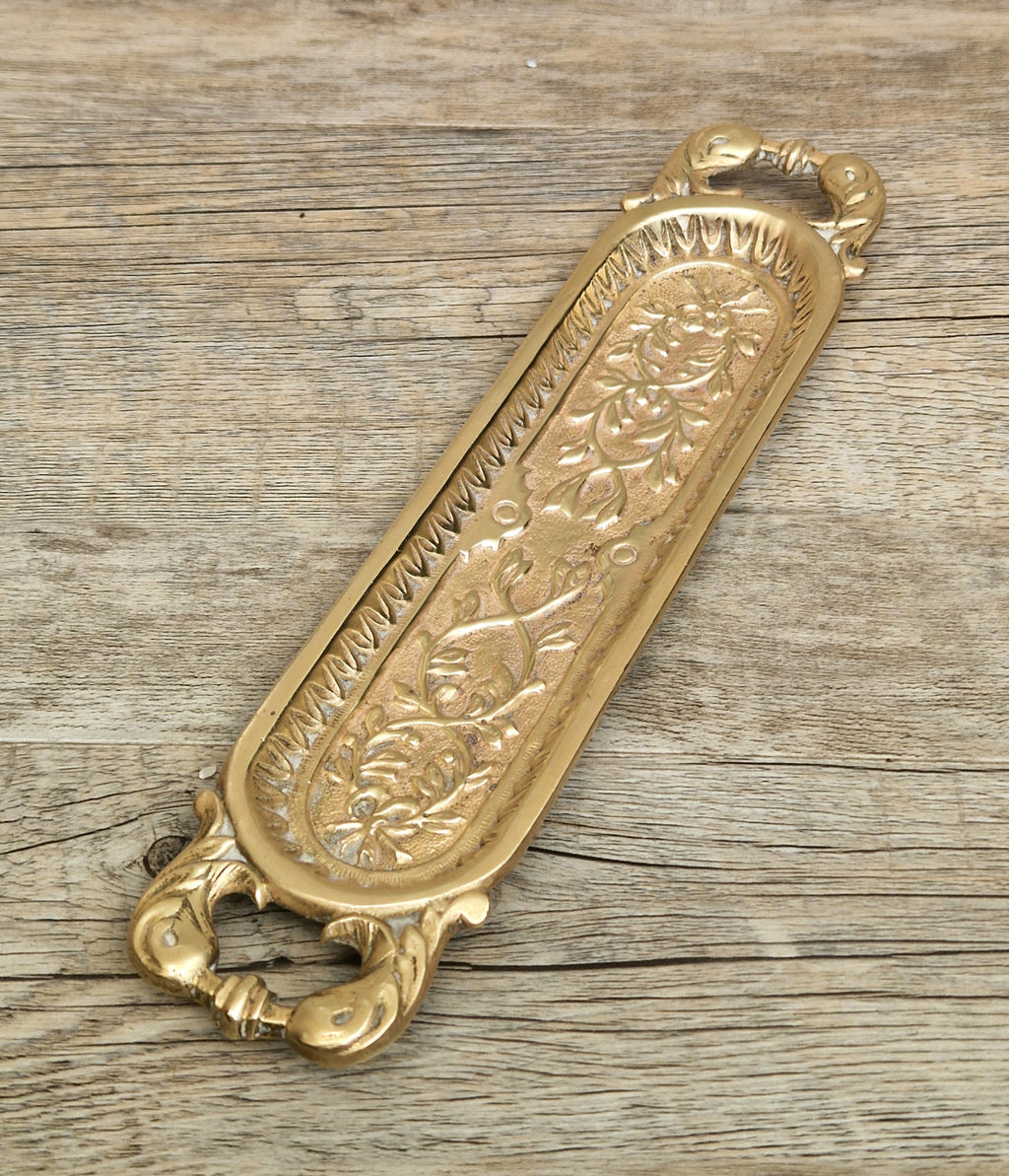 Antique French Cast Brass Pen Tray DL Déposé Ornate Rococo Desk Organizer Tidy 1890