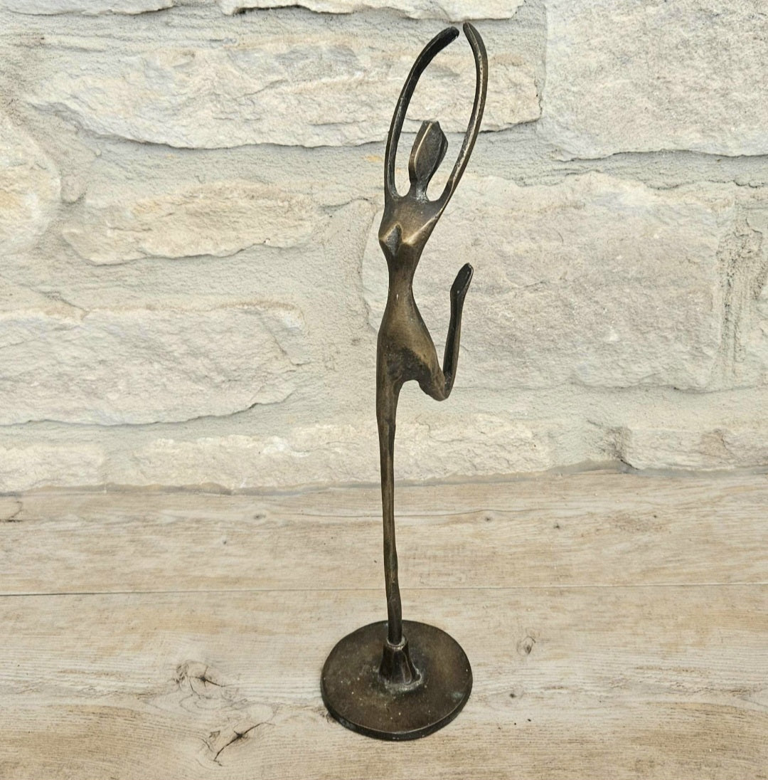 Vintage Metal Modernist Dancer Ballerina Woman Statue Figurine Sculpture Art 30cm Tall