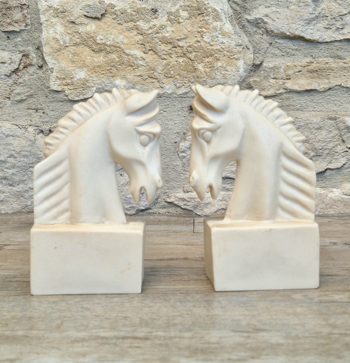 Vintage Continental White Stallion Horse Head Resin Book Ends Ornaments