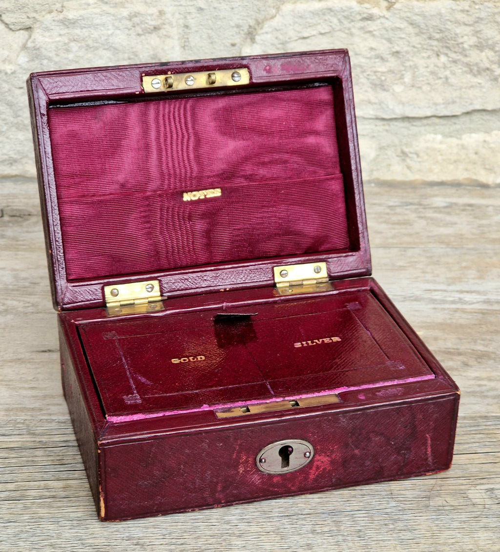 Fine Antique Victorian c.1890 Morrocan Red Leather Bullion Box Coin Box Safe