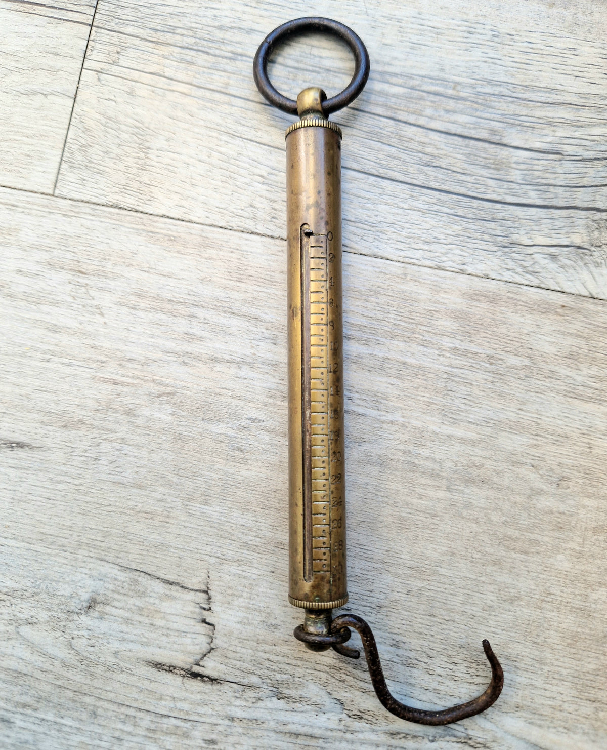 Antique Tubular Brass Spring Balance Scale Hanging Pocket Cylindrical Pocket Scales Working