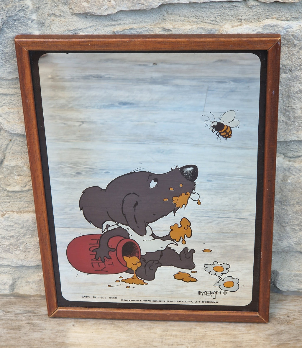 Vintage 1976 Baby Bumble Bear Printed Wall Mirror Retro Nursery Art 32cm x 24.5cm