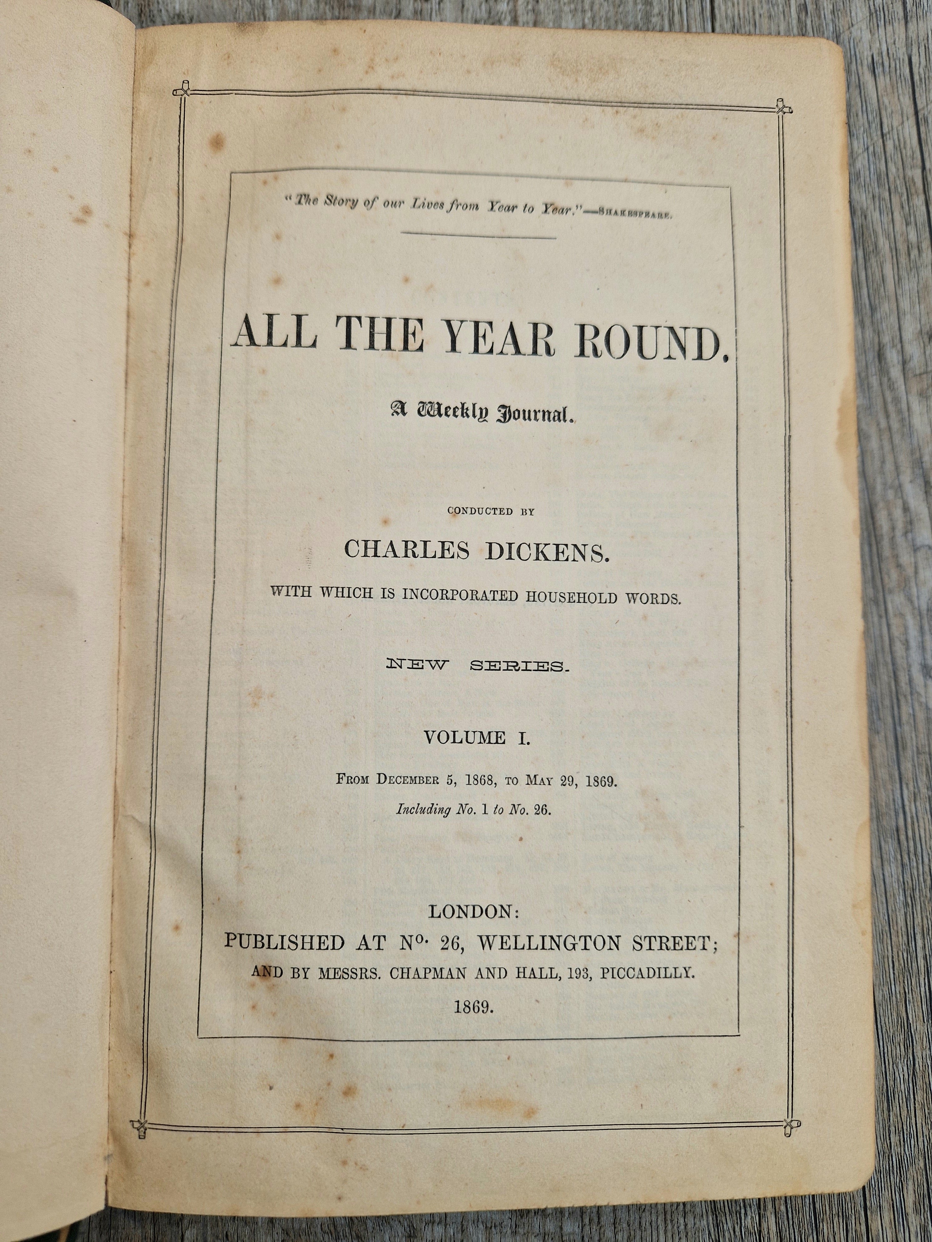 Conducted by Charles Dickens  "All the Year Round," New Series Volumes 1 & 2 1st Editions 1869