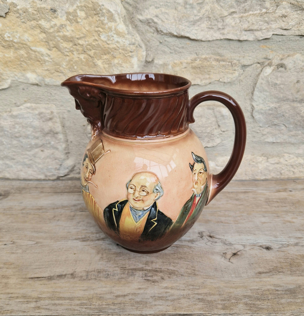 Royal Doulton Charles Dickens Pitcher: Antique Raised Relief Ceramic Jug Made in England