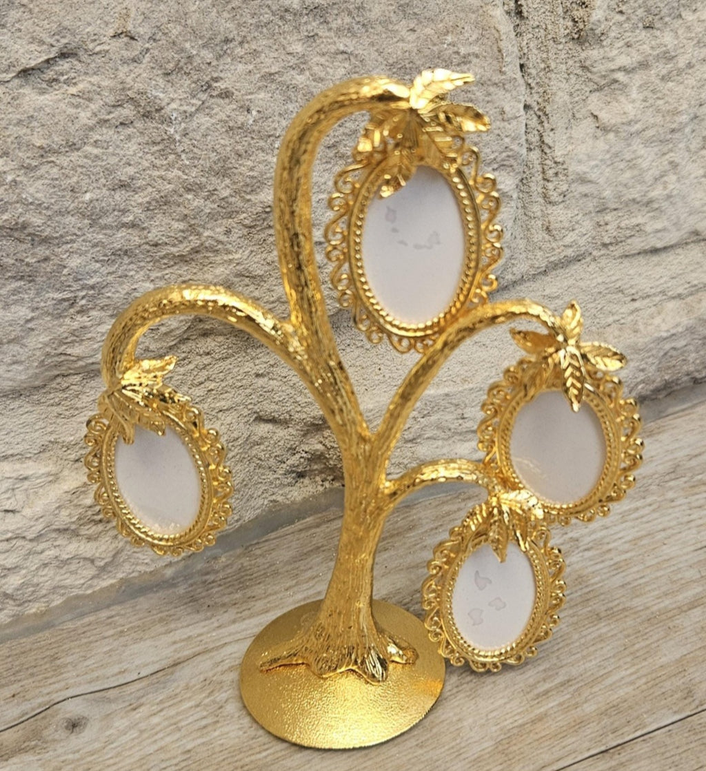 1950s Gold Palm Tree Photo Frame Family Tree Made in England Mirella Original Box 13cm Tall.