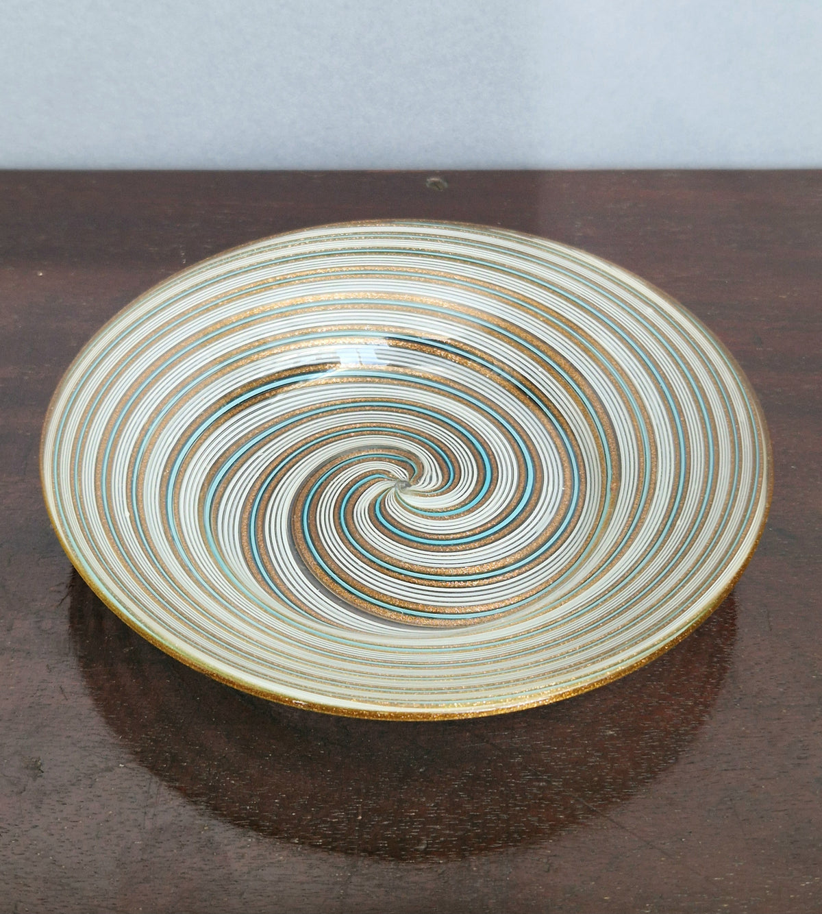 Antique Salviati Murano Glass Dish, Mezza Filigrana, Aventurine, Turquoise Blue, Venetian, c.1860–1872, 16.6cm, Perfect Condition
