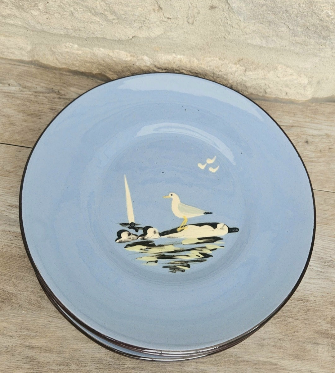 Vintage Seagull Plates Set of Four, Babacombe Pottery Devon England, coastal decor, collectible tableware 22cm Diameter