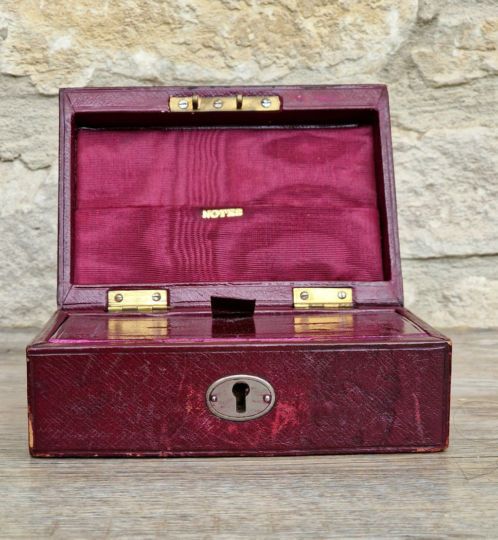 Fine Antique Victorian c.1890 Morrocan Red Leather Bullion Box Coin Box Safe